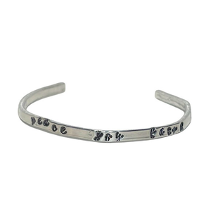 Handmade stamped motivational delicate silver stackable adjustable cuff bracelet